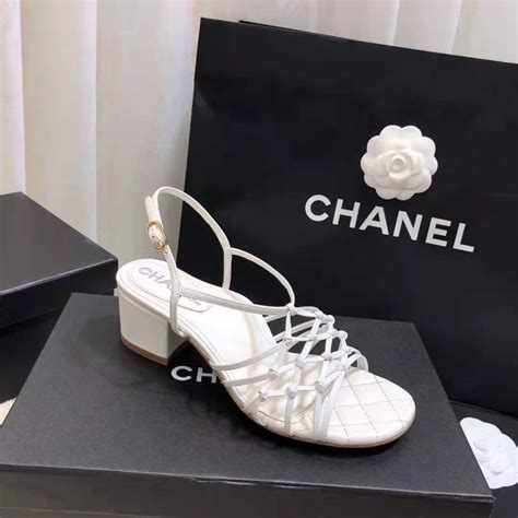 white chanel sandals|women's white heeled sandals.